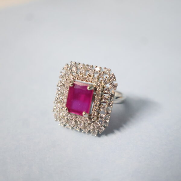 Dazzling Rectangular Ruby CZ Statement Ring - Image 2