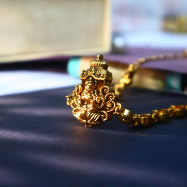 Antique Gold-Plated Temple Necklace with Lord Ganesha Pendant - Image 3