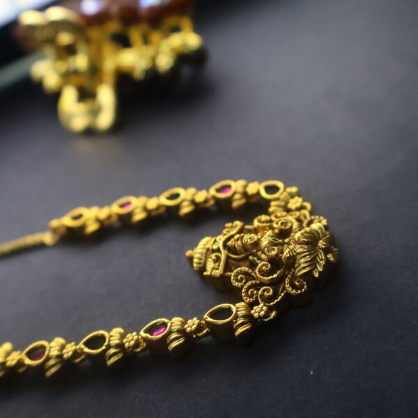 Antique Gold-Plated Temple Necklace with Lord Ganesha Pendant - Image 4
