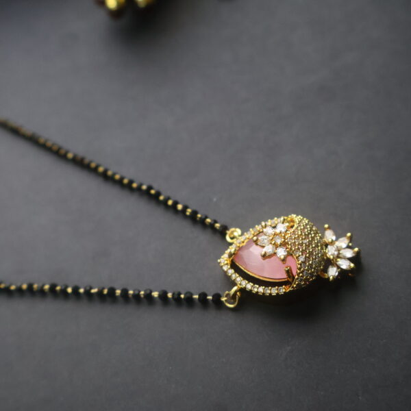 Elegant Rose Gold-Plated Mangalsutra with Pink Stone and CZ Floral Design - Image 3