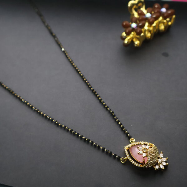 Elegant Rose Gold-Plated Mangalsutra with Pink Stone and CZ Floral Design - Image 2
