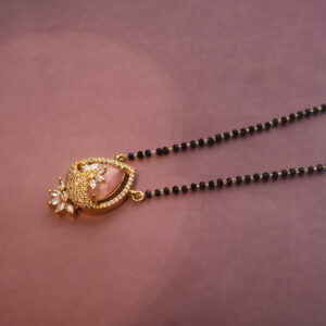 Elegant Rose Gold-Plated Mangalsutra with Pink Stone and CZ Floral Design