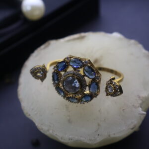Royal Blue Stone Adjustable Dual Ring with Central Crystal
