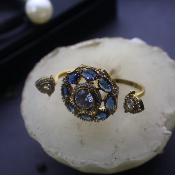 Royal Blue Stone Adjustable Dual Ring with Central Crystal