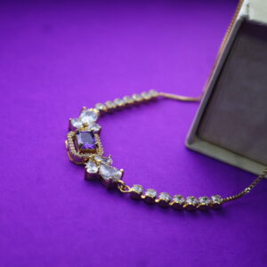 Elegant Gold Bracelet with Amethyst & Cubic Zirconia Accents