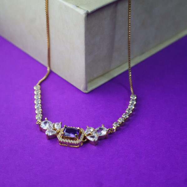 Elegant Gold Bracelet with Amethyst & Cubic Zirconia Accents - Image 2
