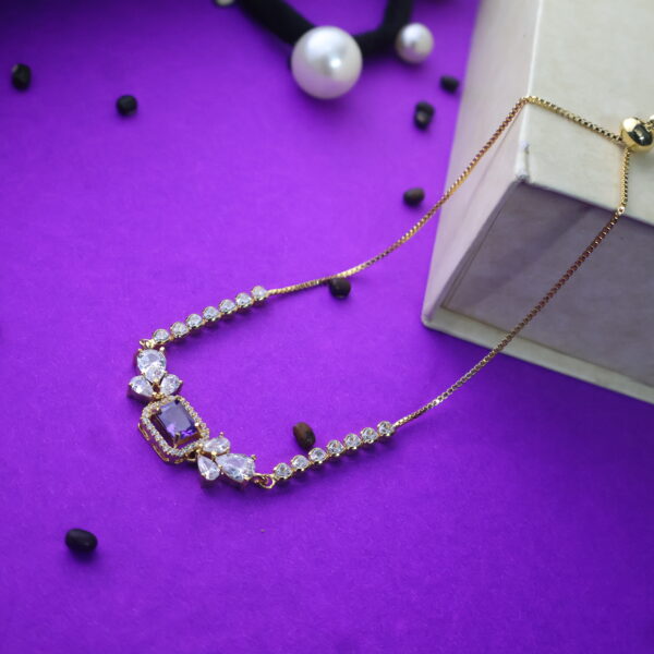 Elegant Gold Bracelet with Amethyst & Cubic Zirconia Accents - Image 4
