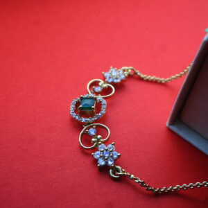 Exquisite Emerald & Zircon Gold-Tone Bracelet
