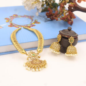 Royal Antique Gold-Plated Necklace & Jhumka Set
