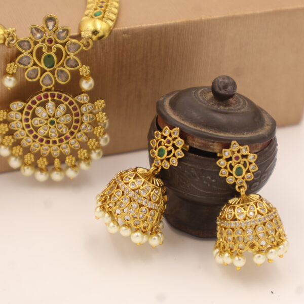 Royal Antique Gold-Plated Necklace & Jhumka Set - Image 3