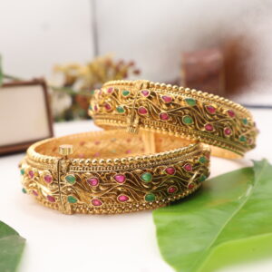 Traditional Peacock Motif Gold Bangles Pair