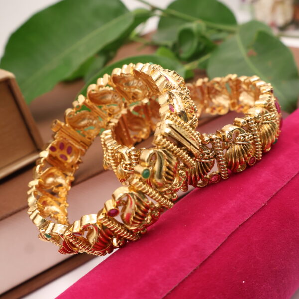 Regal Peacock-Inspired Antique Gold Bangles - Image 4
