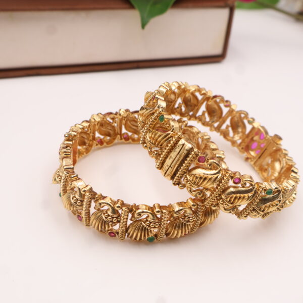 Regal Peacock-Inspired Antique Gold Bangles - Image 2