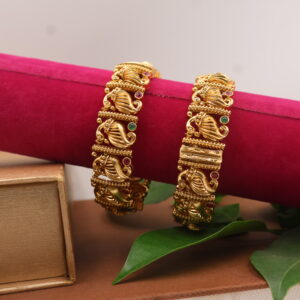 Regal Peacock-Inspired Antique Gold Bangles