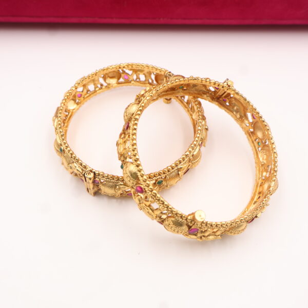 Traditional Floral Nakshi Gold Bangles - Image 2