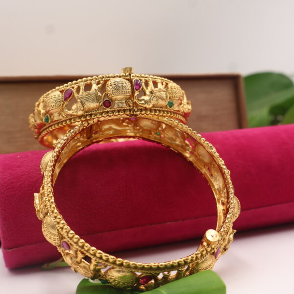 Traditional Floral Nakshi Gold Bangles - Image 3