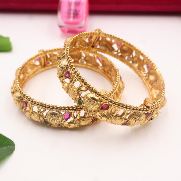 Traditional Floral Nakshi Gold Bangles - Image 4