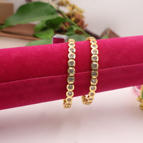 Elegant Stone-Studded Gold Bangles - Image 3