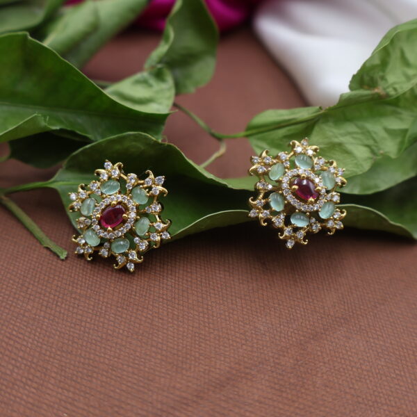 Elegant Floral Stud Earrings with Ruby Center