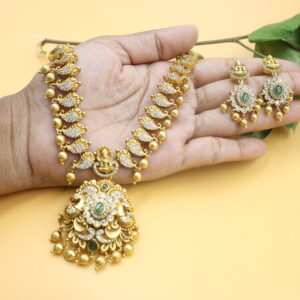 Antique Lakshmi Temple Necklace Set with Earrings