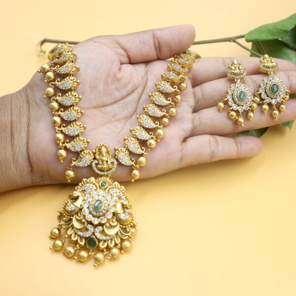 Antique Lakshmi Temple Necklace Set with Earrings