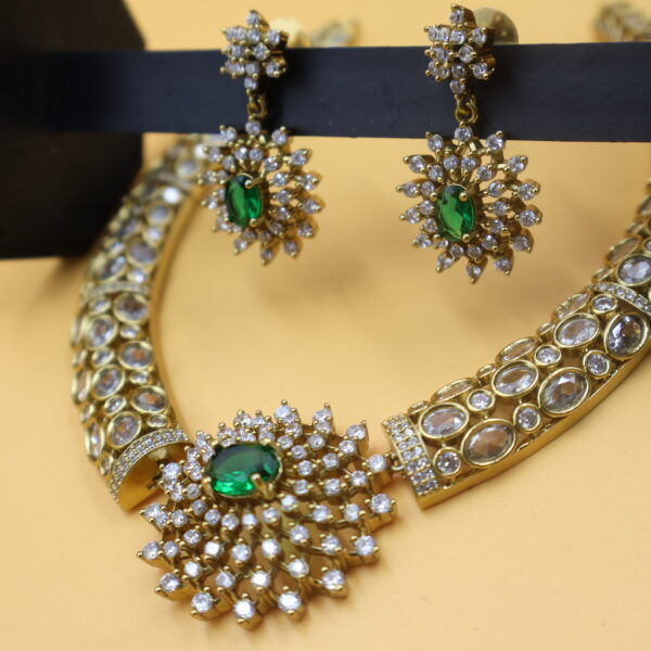 Emerald Radiance Kundan Necklace Set - Image 3