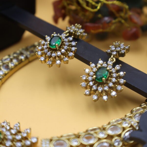 Emerald Radiance Kundan Necklace Set - Image 4
