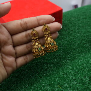 Traditional Gold Jhumka Earrings with Temple Motif